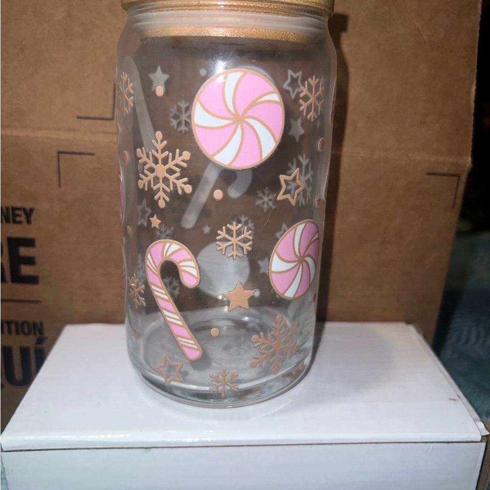 Festive Candy and Snowflake Glass Jar